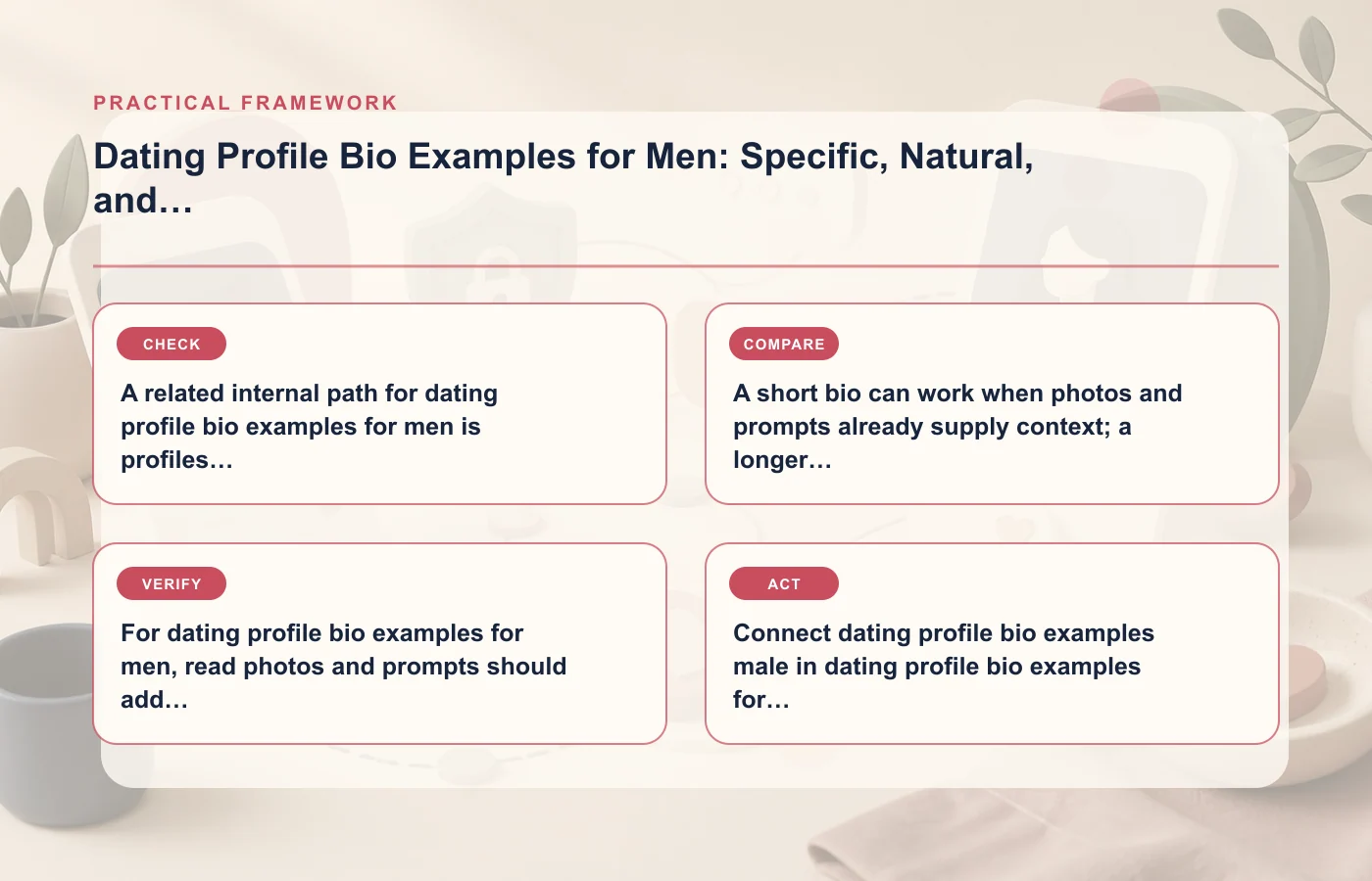 Dating Profile Bio Examples for Men: Specific, Natural, and Easy to Reply To: practical framework for A related internal path for dating profile bio examples for men is profiles…