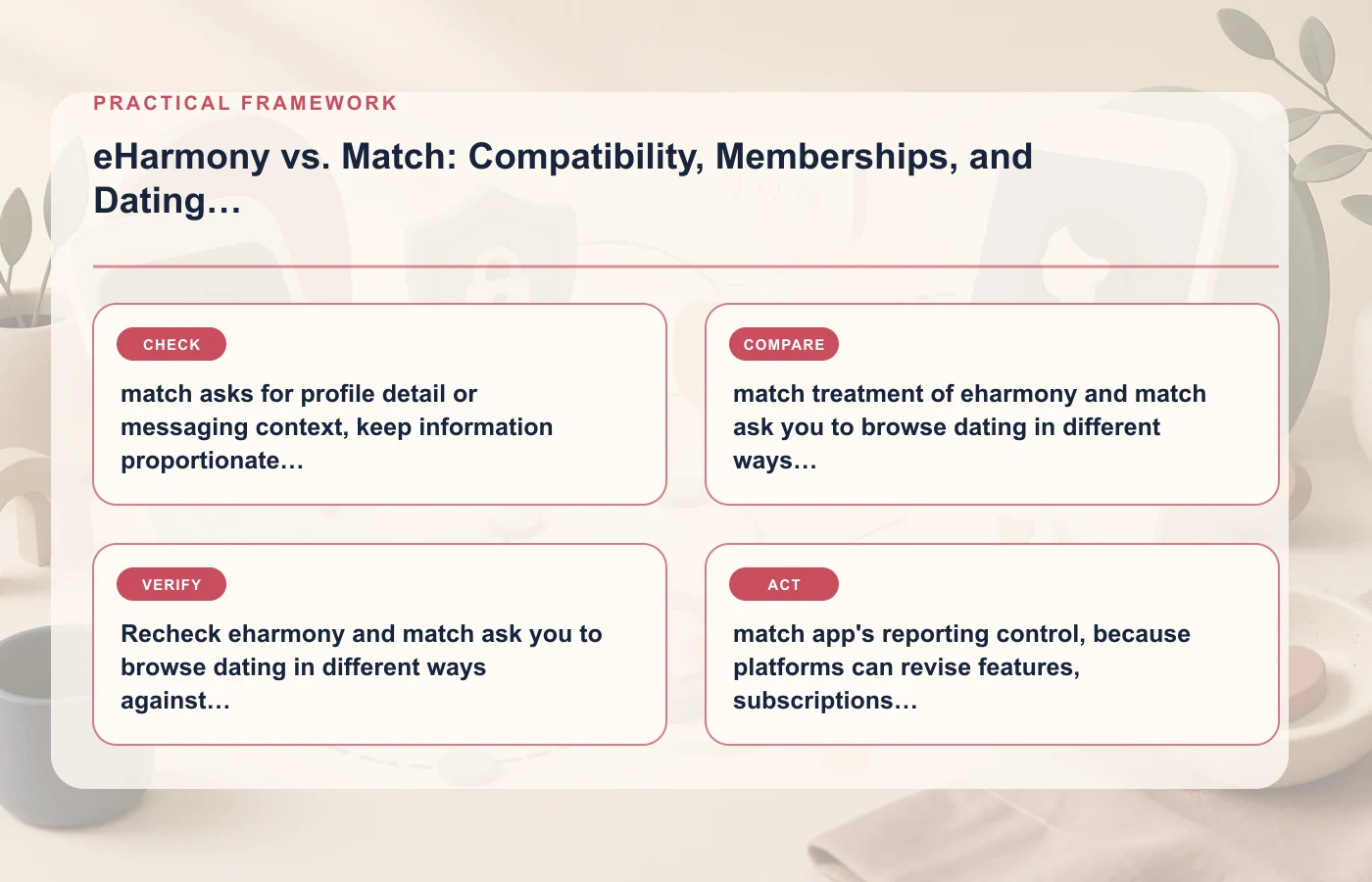 eHarmony vs. Match: Compatibility, Memberships, and Dating Intent: practical framework for match asks for profile detail or messaging context, keep information proportionate and…