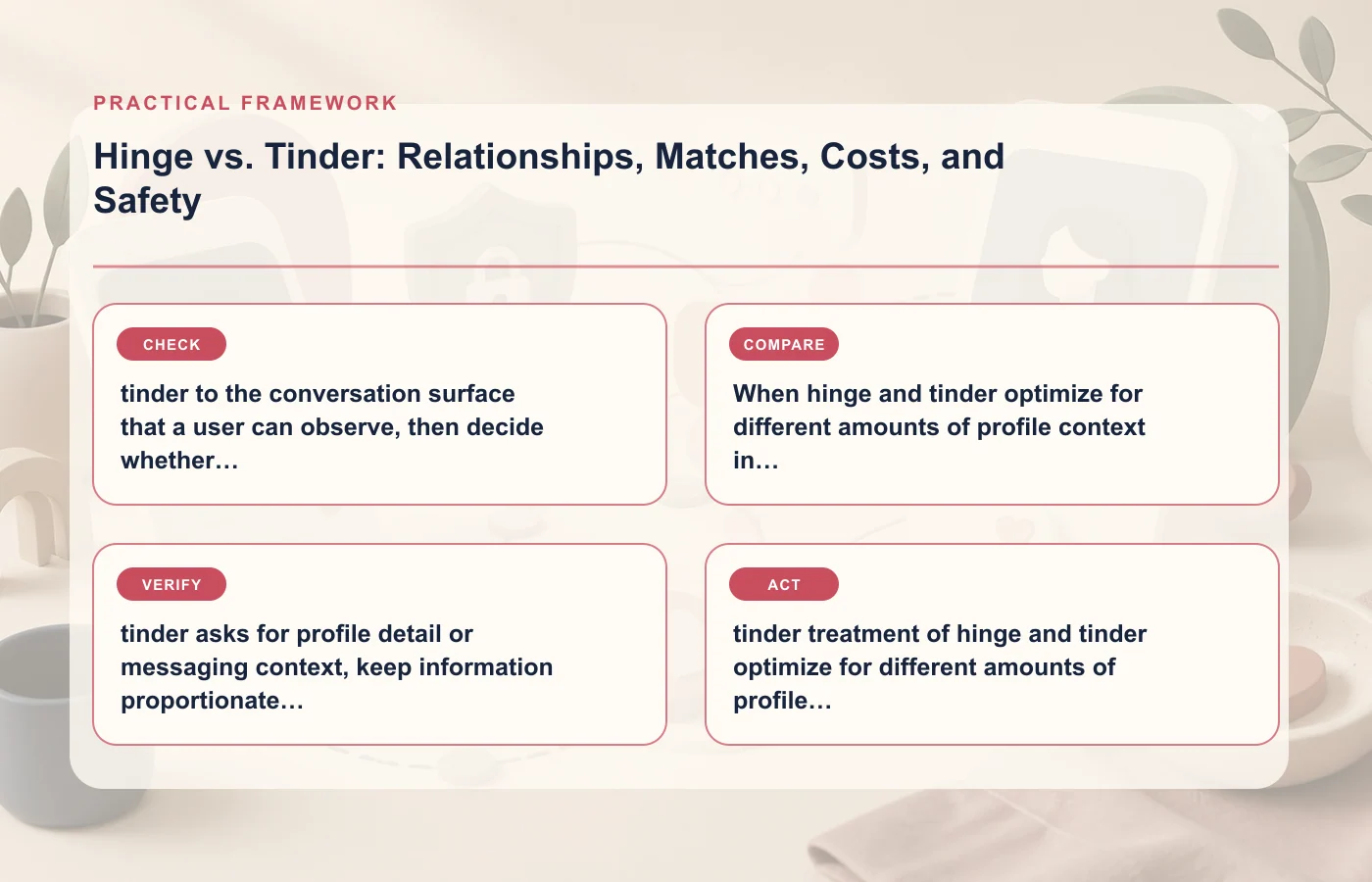 Hinge vs. Tinder: Relationships, Matches, Costs, and Safety: practical framework for tinder to the conversation surface that a user can observe, then decide whether hinge vs…